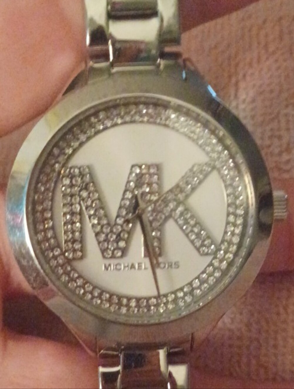 Michael Kors Women's Silver Crystal MK Logo Watch